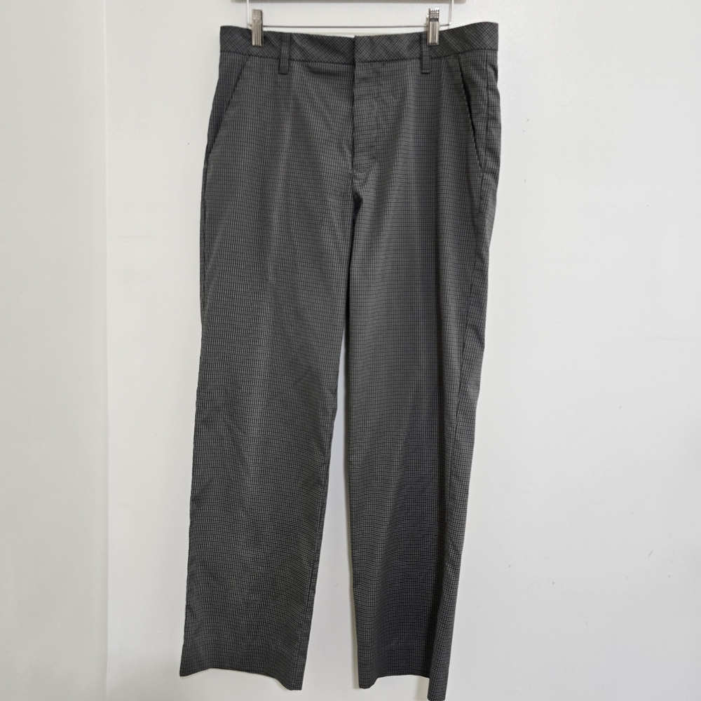 ASHWORTH size 32 x 34 Mens Plaid Dress‎ Pants Flat Front Straight Leg Dark Gray
